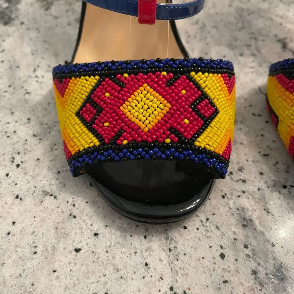 Christian Louboutin Tipika Sandals High Heel Beaded Leather Size 37 - Picture 4 of 13